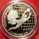 2006 Benin Large Silver Proof 1000 fr World Cup Soccer Germany- Goalie