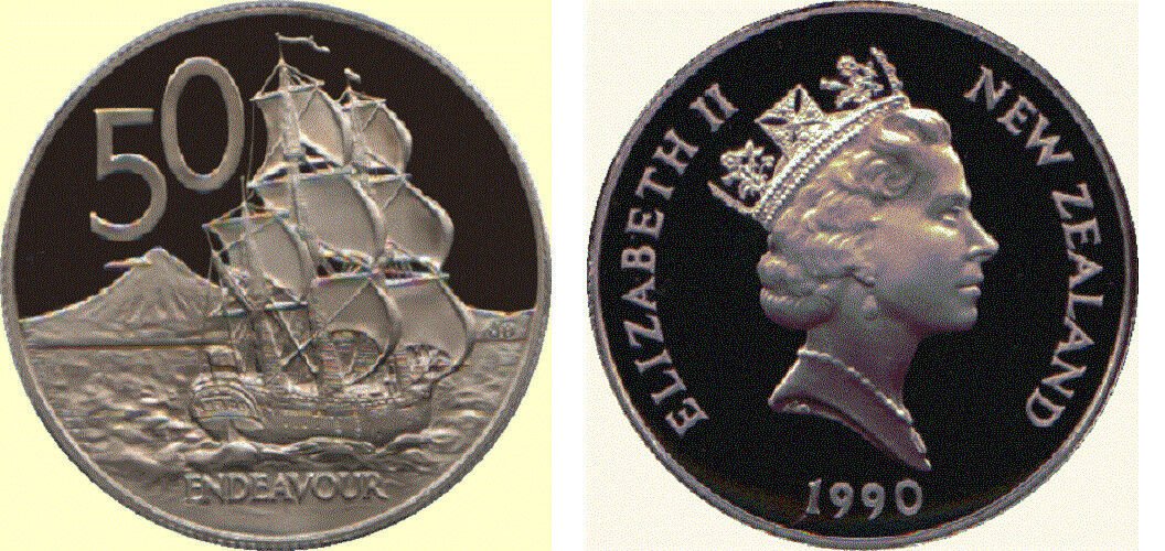 1990 New Zealand Proof 50c- Sailing ship