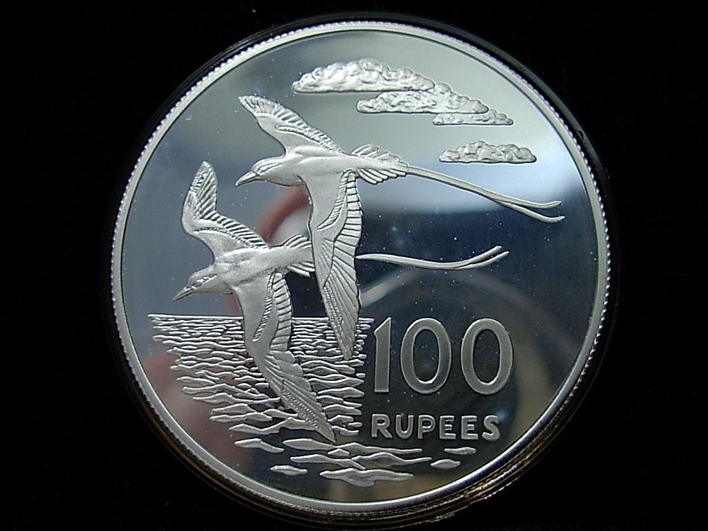 1978 Seychelles Large Proof Silver  100 R Tropic Bird