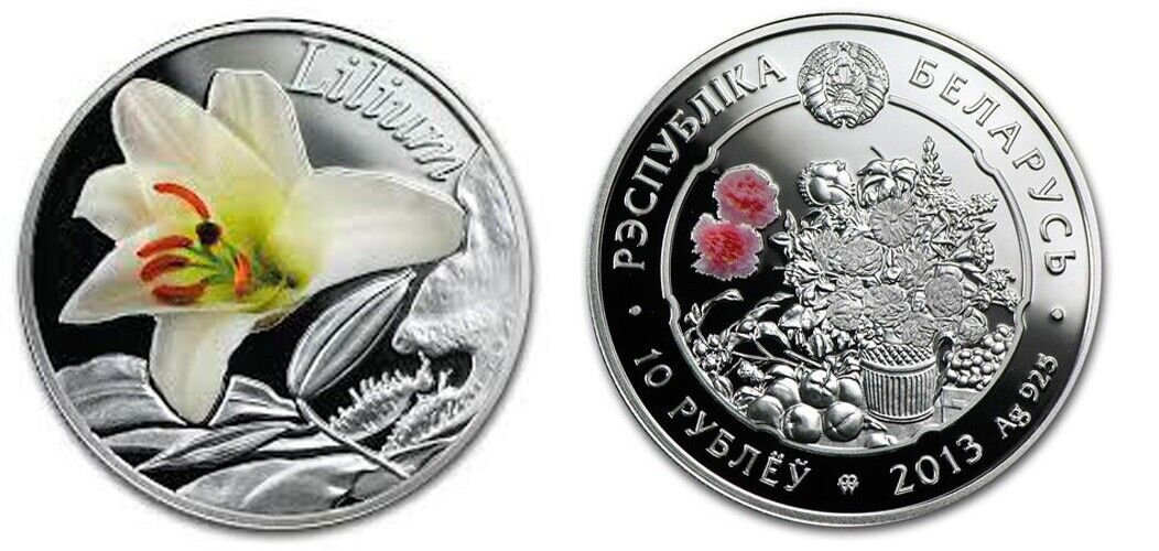 2013 Belarus silver Color Proof 10 roubles-Lily Flower