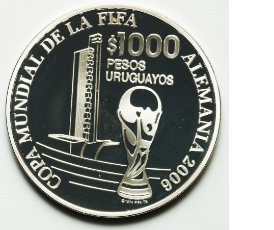 2005 Uruguay Large Silver Proof Soccer Germany $1000