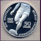 1990 Niue Large Proof Silver $50 World Cup Soccer Player Ball
