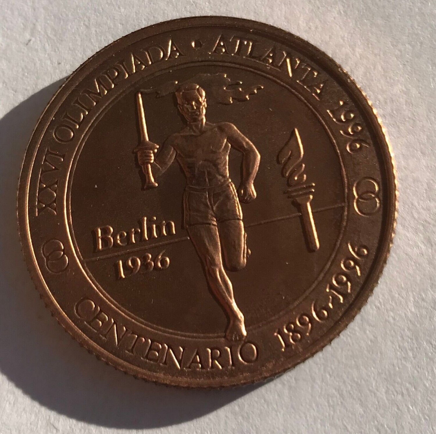 Rare 1996 Peru Large Copper pattern 20 S Olympic .Flame T1