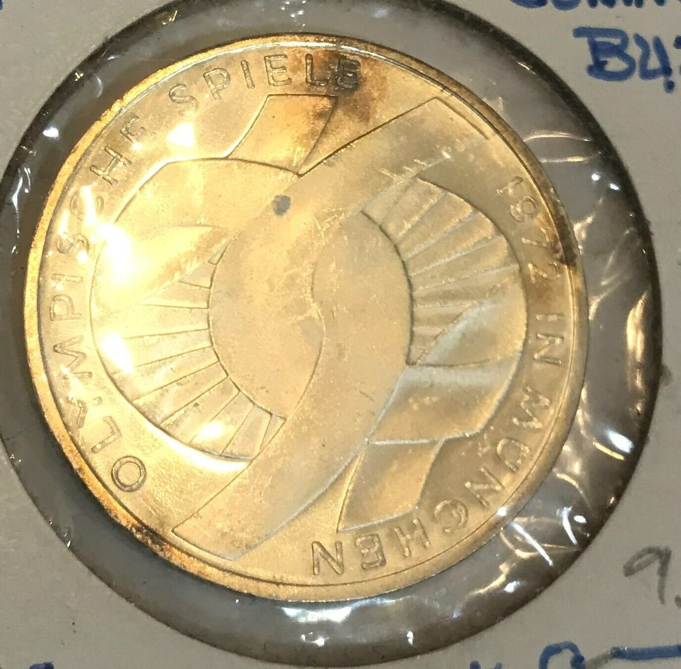 1972 G Germany Large Silver 10 Marks Munchen Olympics Ribbon