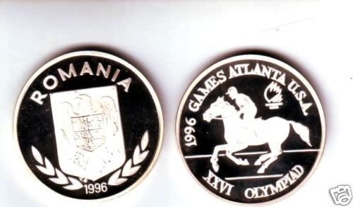 Rare 1996 Romania Silver 100 L pattern Olympic Equestrian
