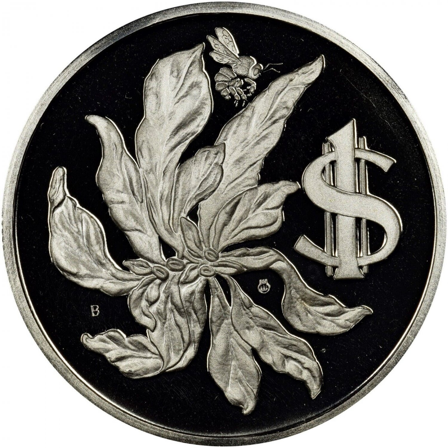 1974 Cayman Is Large Silver Proof $1 Flower/Bee