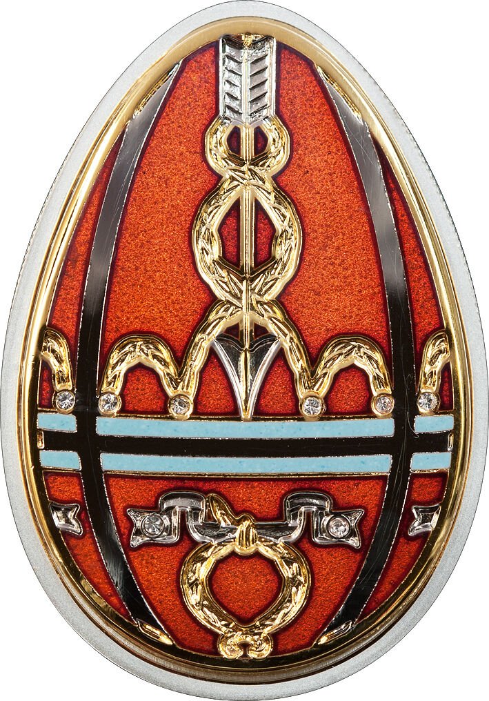 Cook Is 2012 Large Silver Color $5 Russian Faberge Easter Egg- brown
