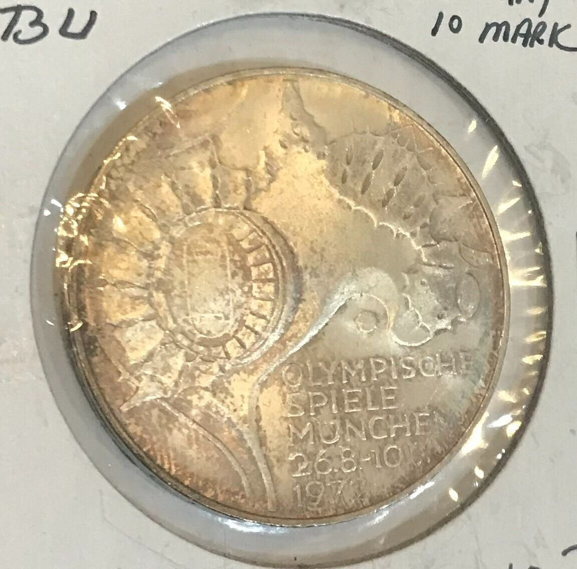 1972 F Germany Large Silver 10 Marks Munchen Olympics= Stadium
