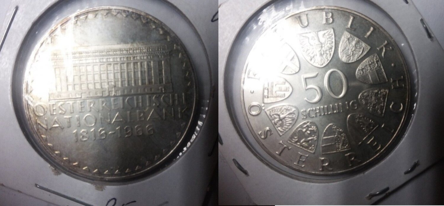 1966 Austria  Proof Large Silver 50 schilling National bank