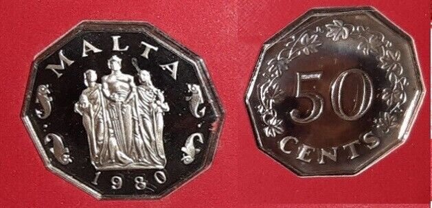1980 Malta Large Proof Decagonal 50 C, Great Siege 1565
