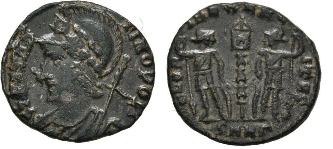 Rare Ancient Rome AD 332-333 Constantine FOLLIS ROMA Heraclea Soldiers