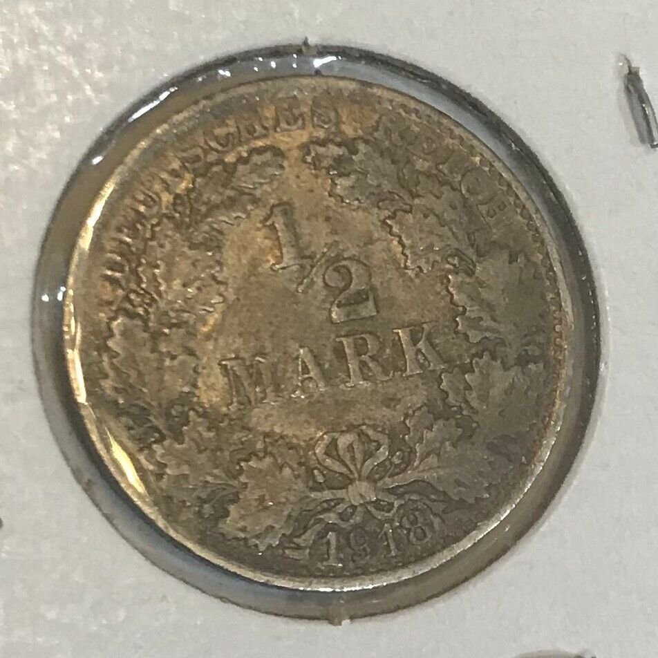 1918 F Germany Silver 1/2 mark