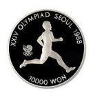 1986 S KOREA Large 1 OZ Silver Proof  10000 Won- Olympic Runner