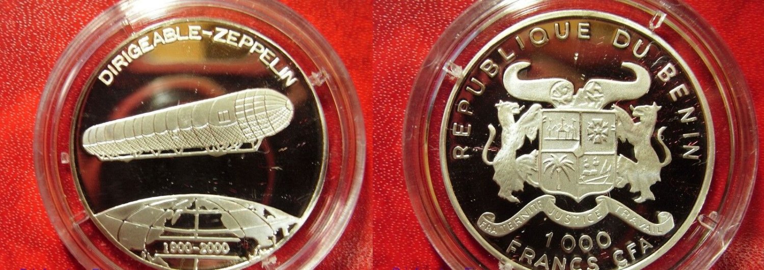 2000 Benin Large Silver  Proof 1000 fr  Zeppelin