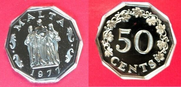 1977 Malta Large Proof Decagonal 50 C, Great Siege 1565