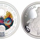 1995 Palau Large Color Silver $5 UN Fish/Dolphin/Mermaid/quadriga