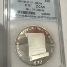 Liberia 2000 Large Silver Proof $20-Bill of Rights-slabbed