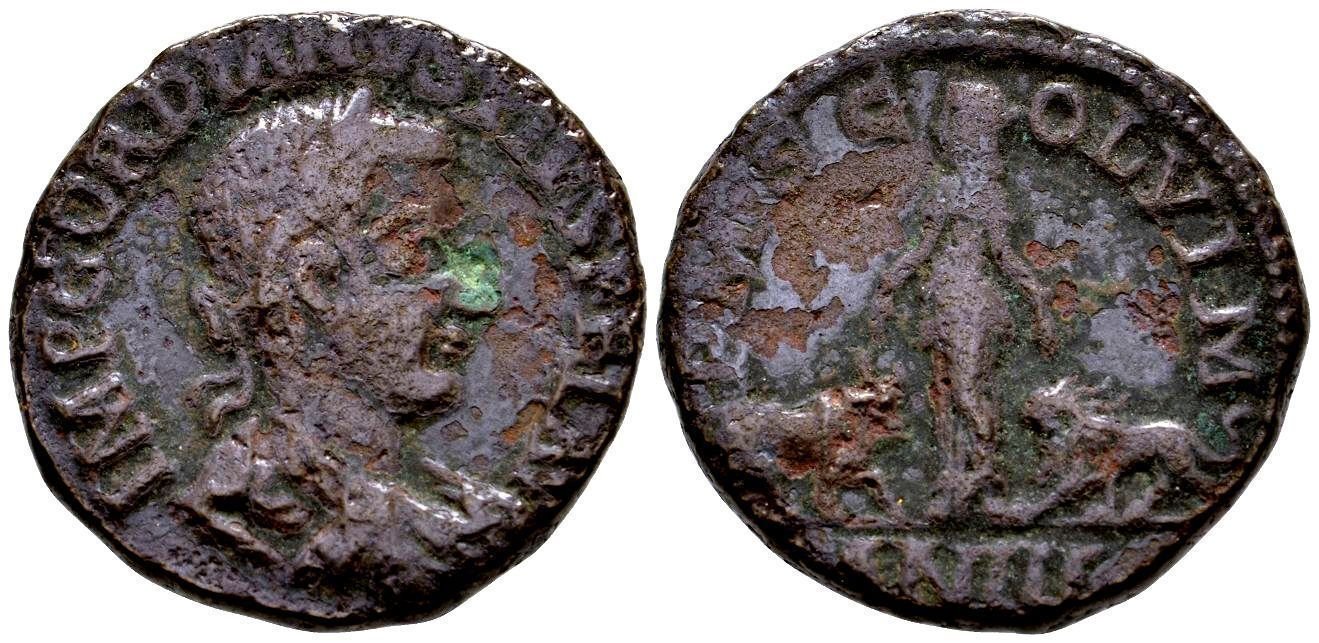 Ancient Rome AD 241 MOESIA VIMINACIUM ROME EMPIRE GORDIAN III LION BULL