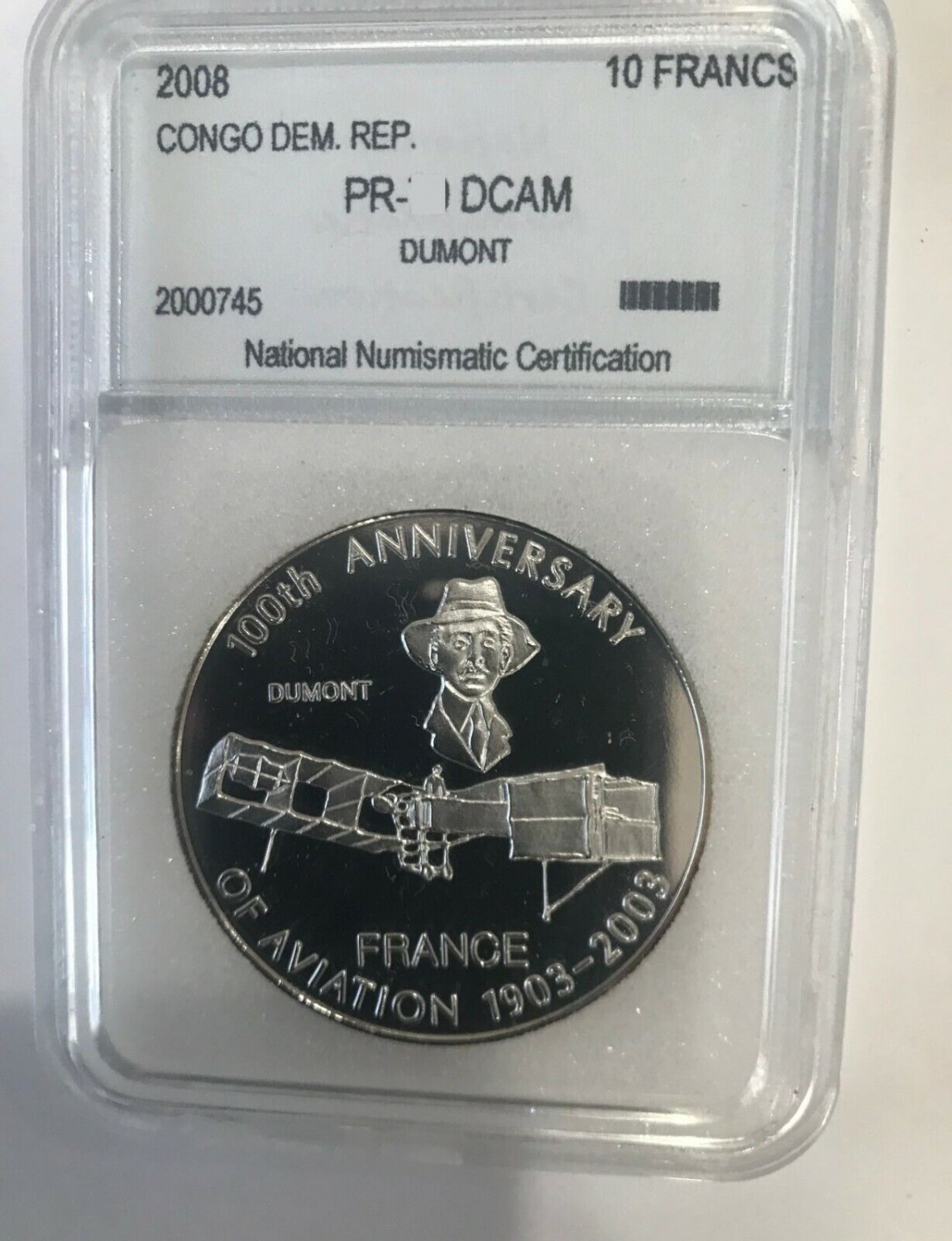 2008 Congo Large Proof  10 F Aviation Dumont-slabbed