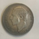 1884 MS-M Spain Large silver 5 pesetas-King Alfonso
