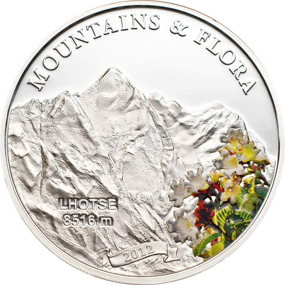 2012 Palau Large Silver Proof Color $5-Mountains & Flora Lhotse