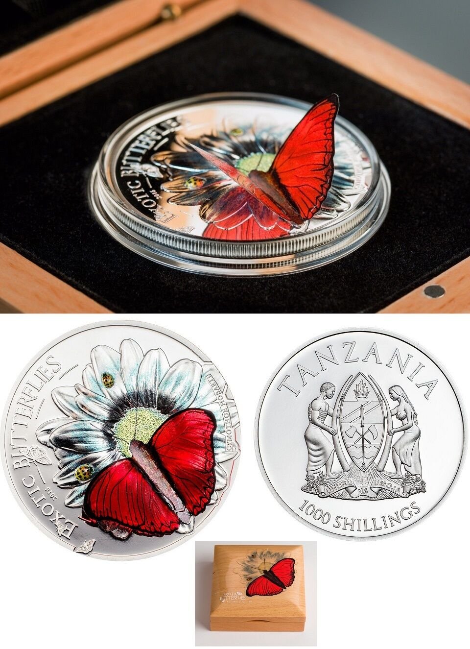 Rare 2016 Tanzania Large Proof Silver 1000 Fr 3D Butterfly--Gift Box