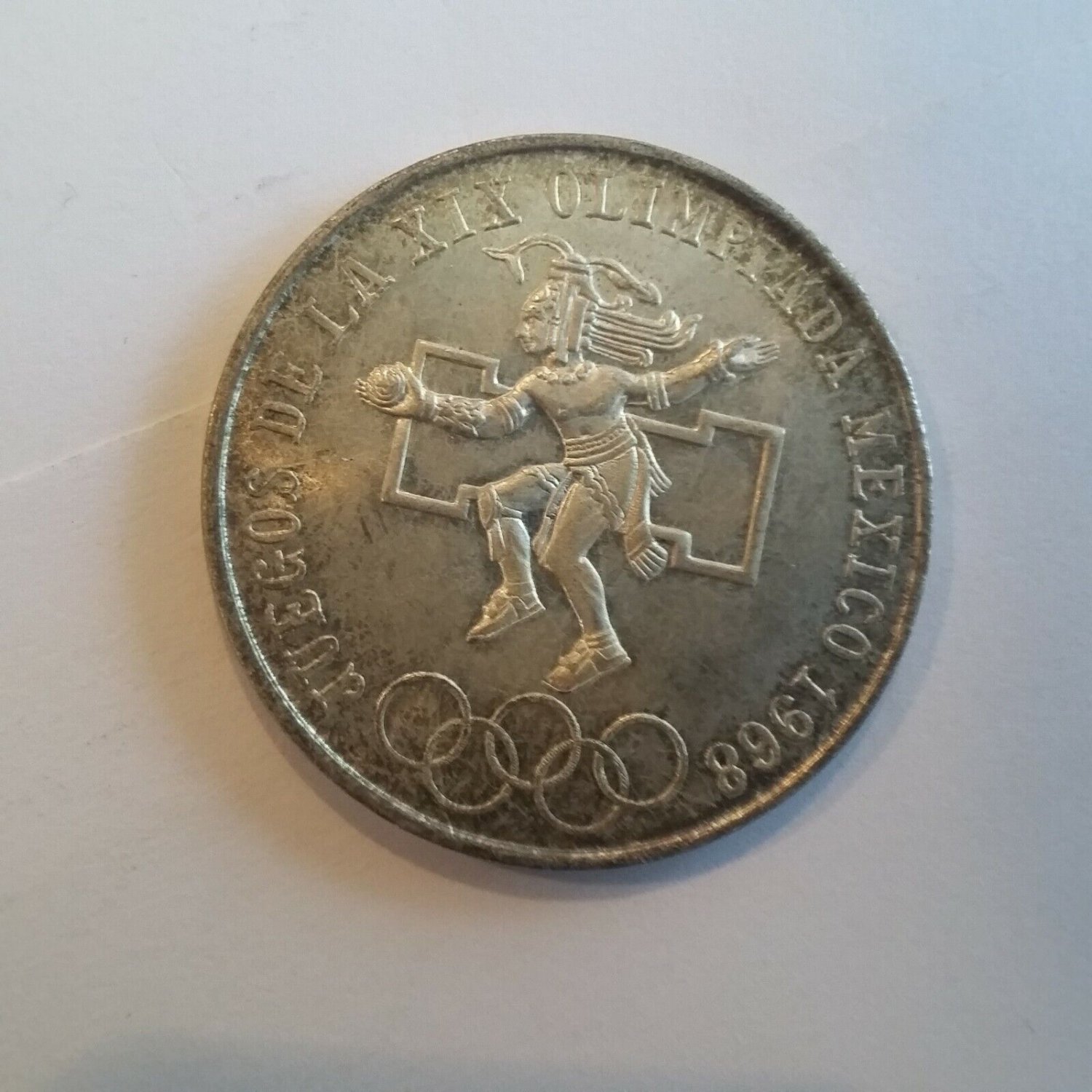 1968 Mexico Large Silver 25 pesos-Olympics-Indian-Eagle/w Snake #3