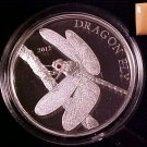 2012 Tokelau Large  Silver $5 Dragonfly w/Swarovski crystal-Nice Gift Box