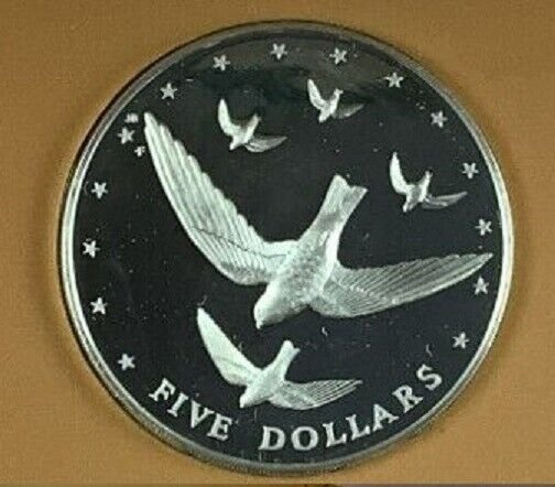 1977 Cook Is Large Silver Proof  5$ Swiftlet birds