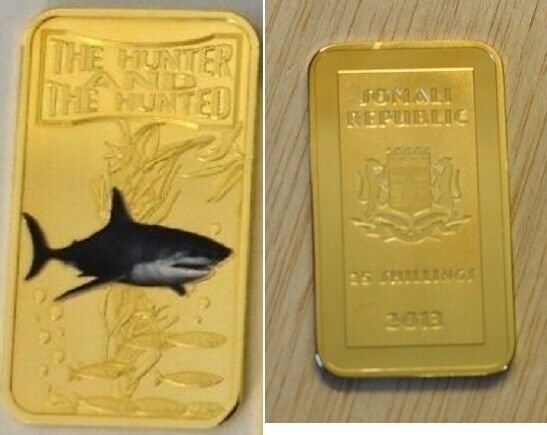 Somalia 2013 Goldplated Color Rectangular 25 shilling-Fauna-Great White Shark