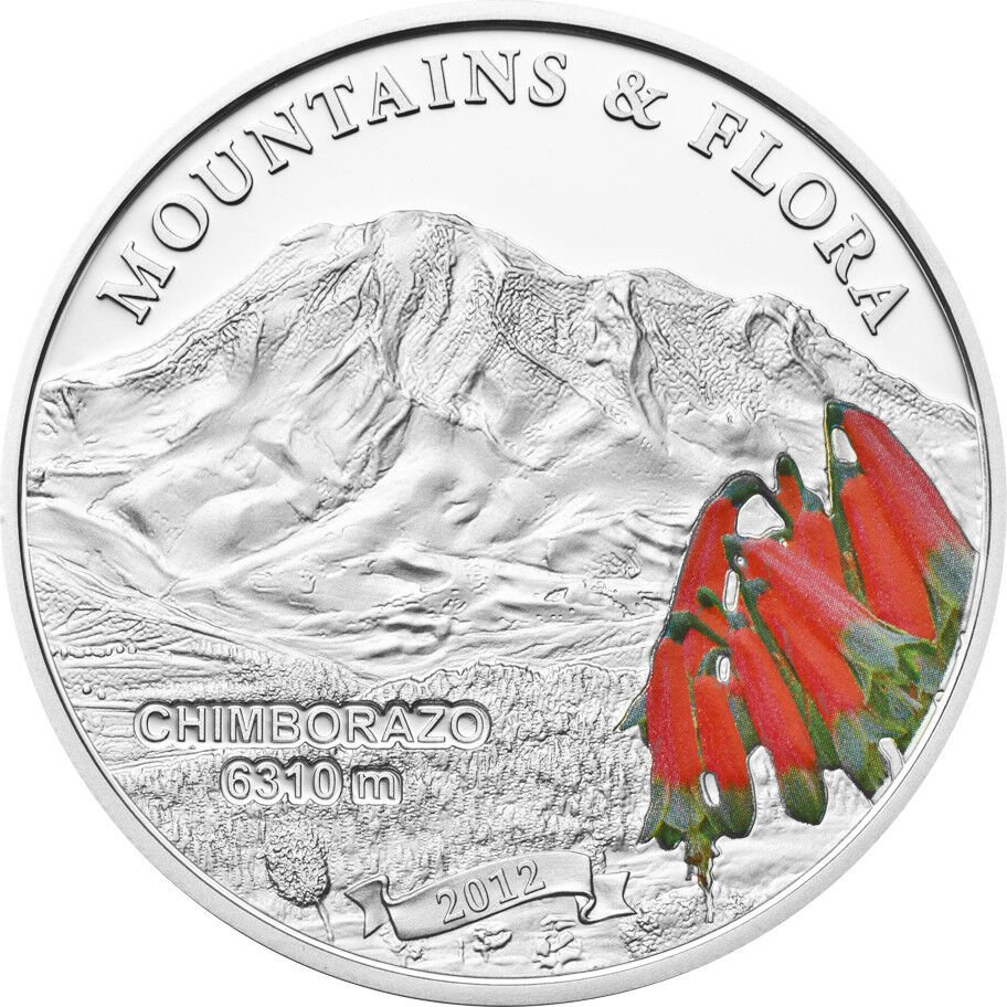 2012 Palau  Large Silver Proof Color $5-Mountains & Flora , Chimborazoro