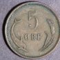 Rare 1906 Denmark 5 ore,VF,dolphin