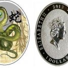 2013 Niue Large Oval Color Silver Proof 1$ Green snake-Lunar Calendar
