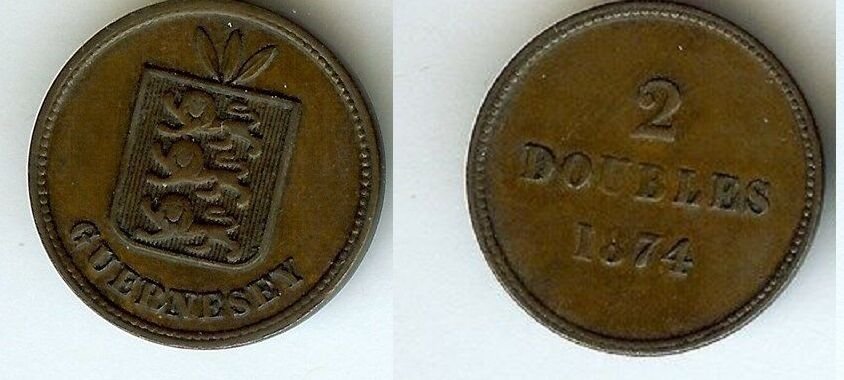 Rare 1874 Guernsey 2 Doubles-Nice