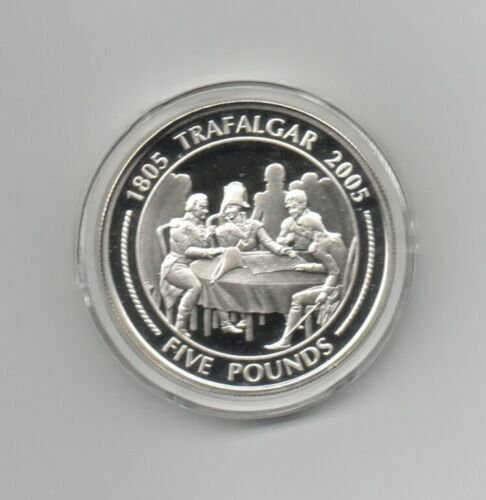 2005 Gibraltar Large Silver Proof  5 Pounds Trafalgar Nelson-Military Council