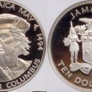 1975 Jamaica Huge Sterling Silver Proof $10-Columbus