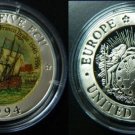 1994 Great Britain Large Silver Color Proof  Ecu Drake/Sailing Ship-mintage 1000