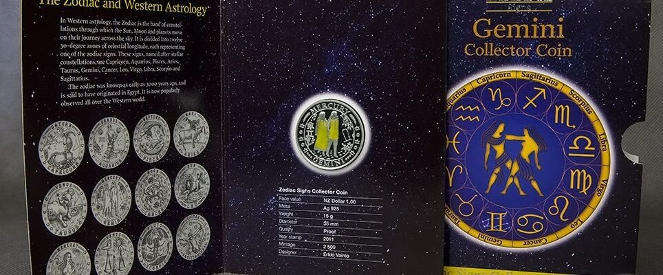 Rare 2011 Cook Is.Silver Color Proof$1 Zodiac-Gemini/Mercury-Folder,mintage 2500