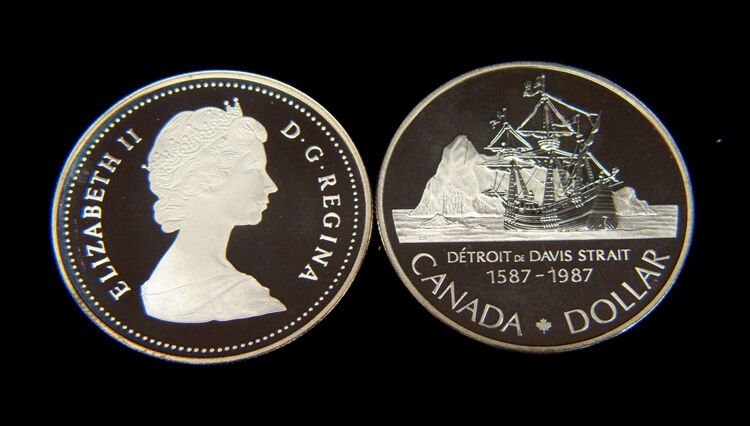 Canada 1987 Large Silver Proof $1-Sailing Ship Davis