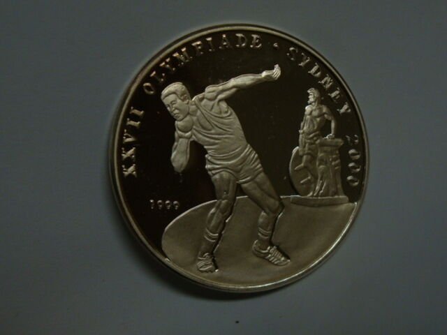 1999 Congo Large Silver Proof 1000 fr Olympics-Shot Put