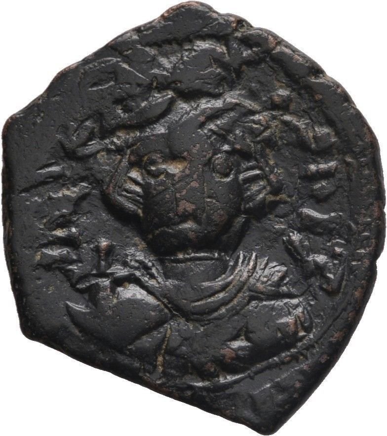 Ancient Byzantine 641- 668 CONSTANS II BEARD CONSTANTINOPLE GLOBE AE Follis #6