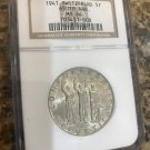 Rare 1941 SWITZERLAND Silver Confederation 5 Francs NGC MS64