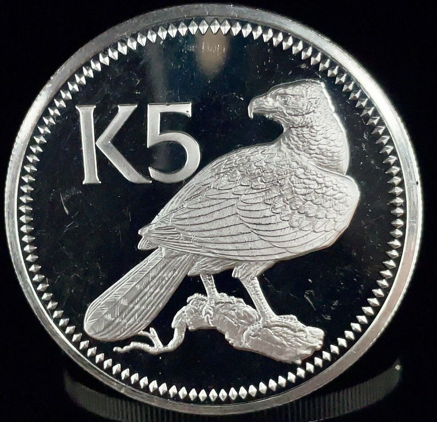 1976 Papua New Guinea Large Silver Proof $5-Birds-Harpy Eagle/Paradise