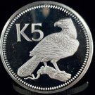 1976 Papua New Guinea Large Silver Proof $5-Birds-Harpy Eagle/Paradise