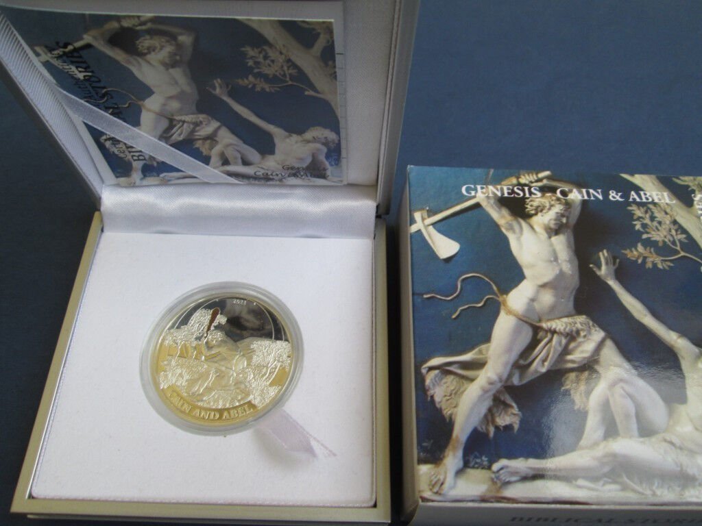 Rare 2011 Palau Proof Color Silver $2 Bible Cain/Abel-Box-mintage 1000