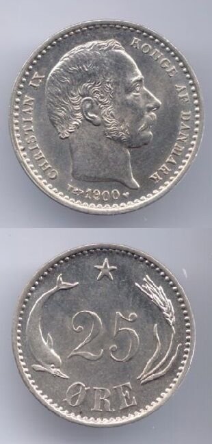 1900 9/8 Denmark Silver 25 ore- Nice BU-Rare condition