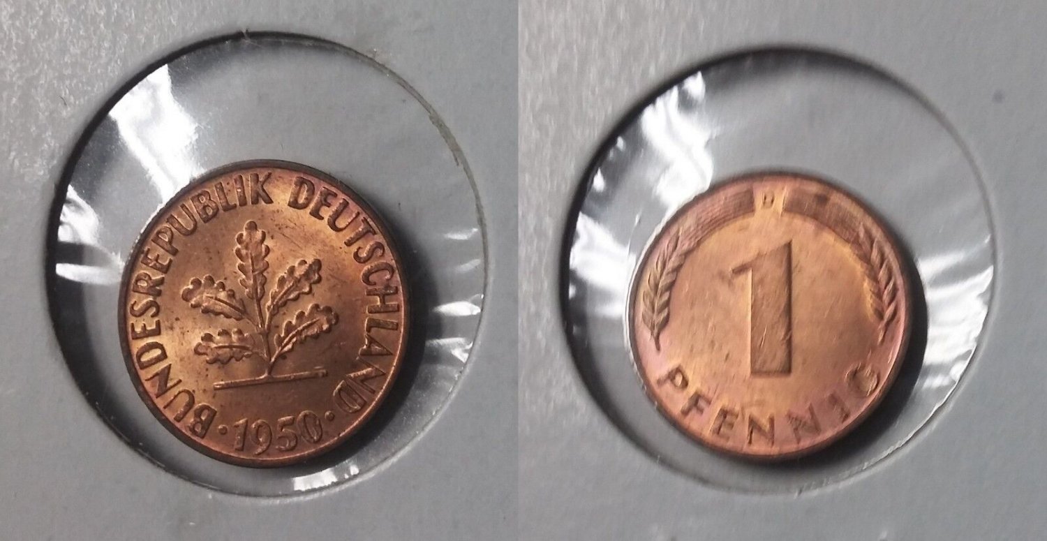 1950 D Germany  1 Pfennig- Red BU