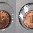 1950 D Germany  1 Pfennig- Red BU