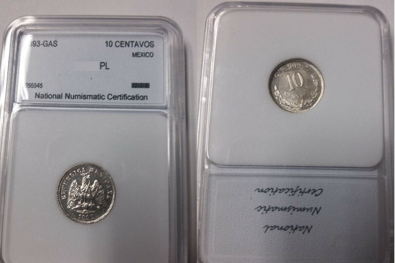 1893 GaS Mexico 10 centavos-Eagle/Snake-Nice Prooflike BU, Slabbed