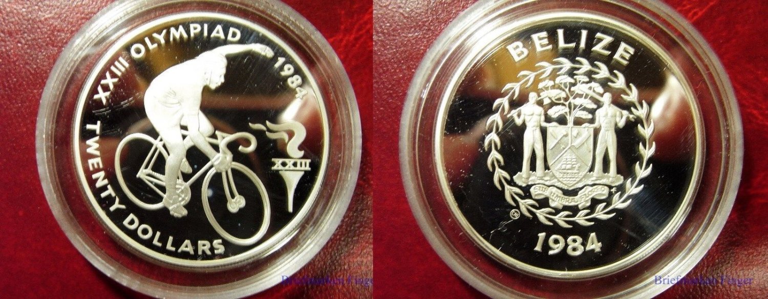 1984 Belize Large silver proof $20- Olympic Cycling